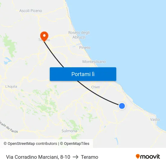 Via Corradino Marciani, 8-10 to Teramo map