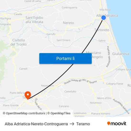 Alba Adriatica-Nereto-Controguerra to Teramo map