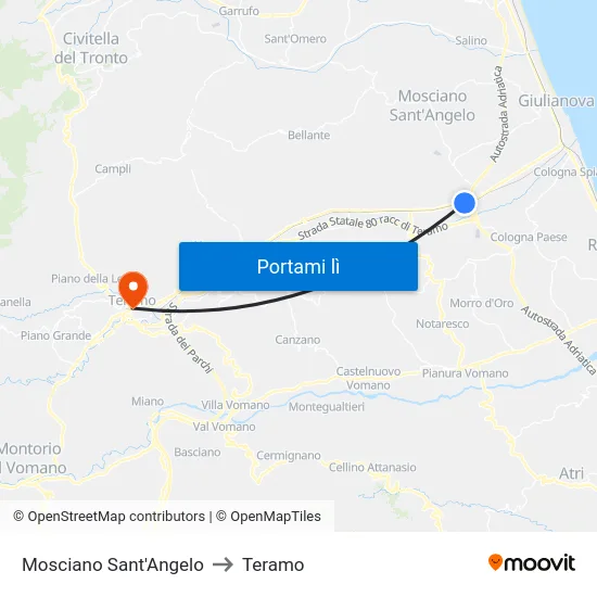 Mosciano Sant'Angelo to Teramo map