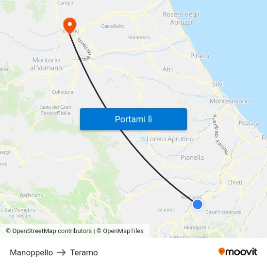 Manoppello to Teramo map