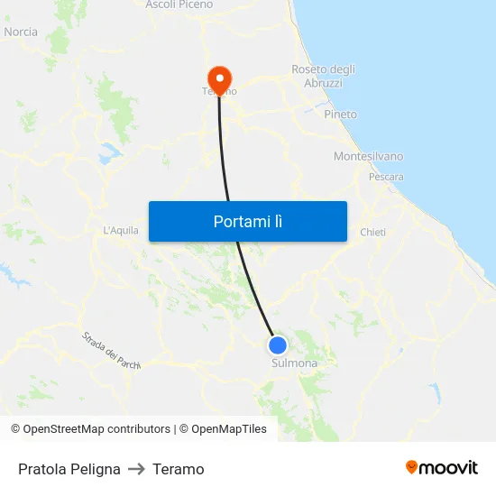 Pratola Peligna to Teramo map