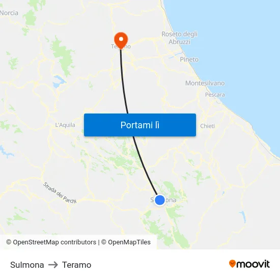 Sulmona to Teramo map