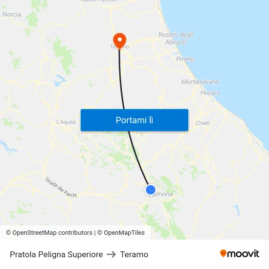 Pratola Peligna Superiore to Teramo map