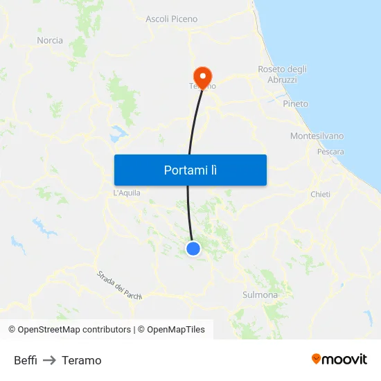 Beffi to Teramo map