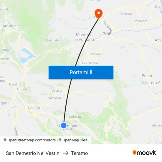 San Demetrio Ne' Vestini to Teramo map