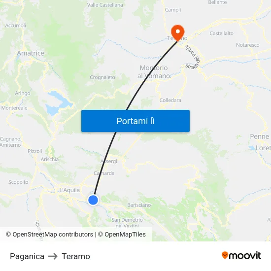 Paganica to Teramo map