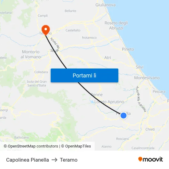 Capolinea Pianella to Teramo map