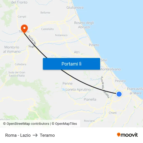 Roma - Lazio to Teramo map