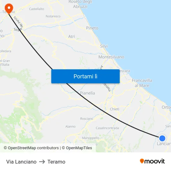 Via Lanciano to Teramo map