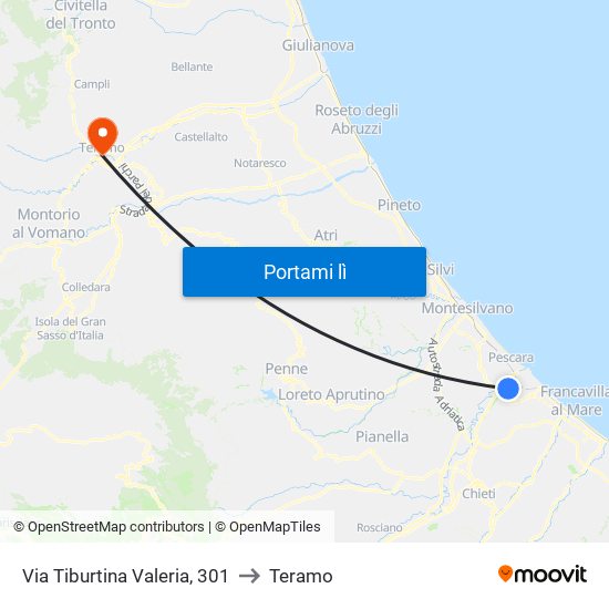 Via Tiburtina Valeria, 301 to Teramo map