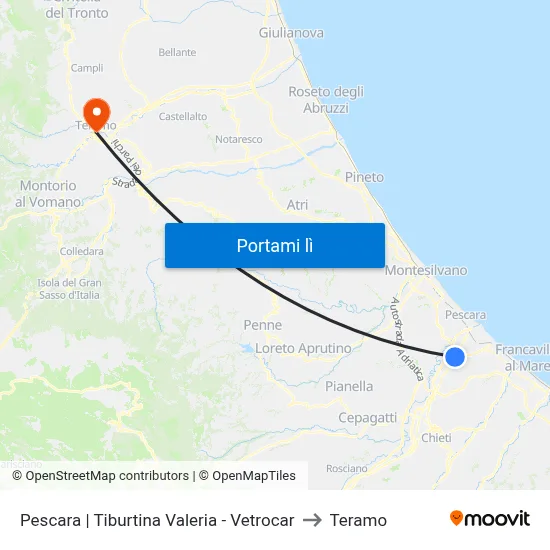 Pescara | Tiburtina Valeria - Vetrocar to Teramo map