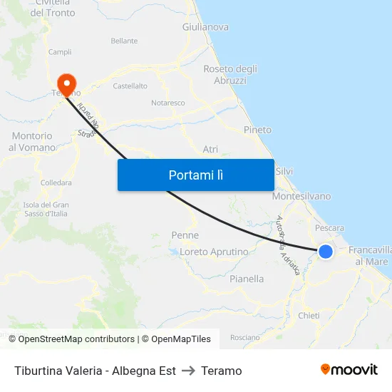 Tiburtina Valeria - Albegna Est to Teramo map