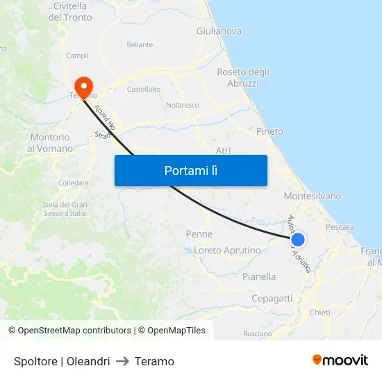 Spoltore | Oleandri to Teramo map