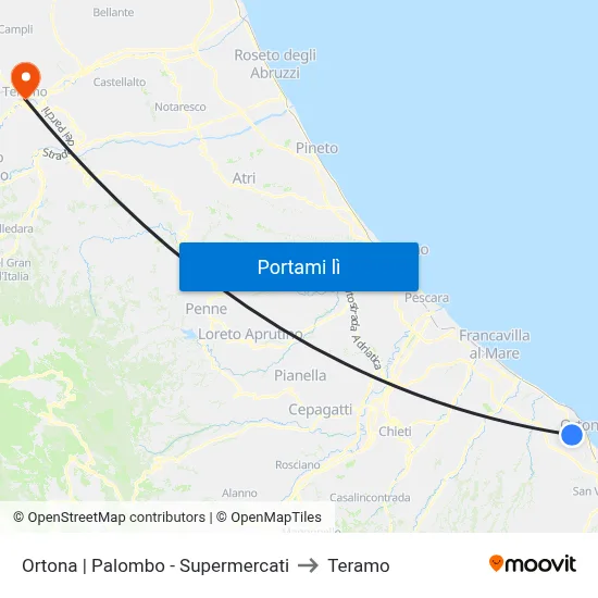 Ortona | Palombo - Supermercati to Teramo map