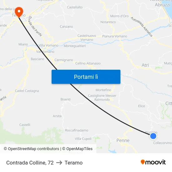 Contrada Colline, 72 to Teramo map