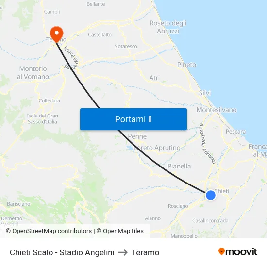 Chieti Scalo - Stadio Angelini to Teramo map