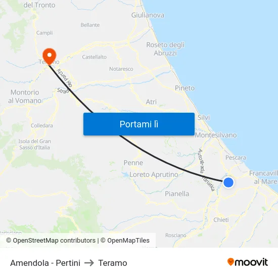 Amendola - Pertini to Teramo map