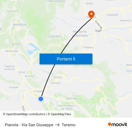 Pianola - Via San Giuseppe to Teramo map