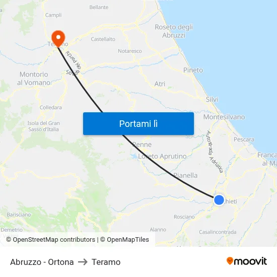 Abruzzo - Ortona to Teramo map