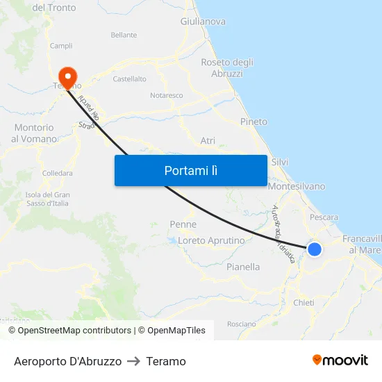 Aeroporto D'Abruzzo to Teramo map
