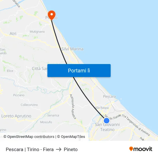 Pescara | Tirino - Fiera to Pineto map