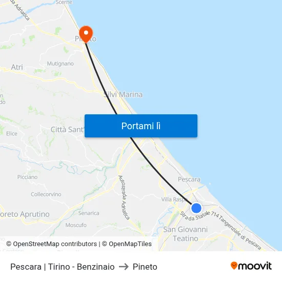 Pescara | Tirino - Benzinaio to Pineto map