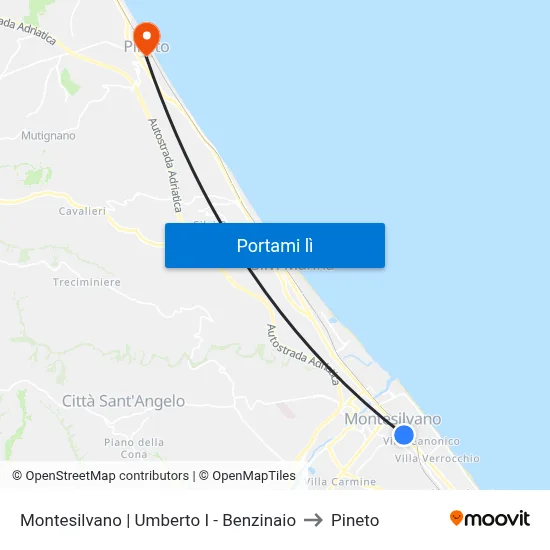 Montesilvano | Umberto I - Benzinaio to Pineto map