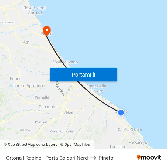Ortona | Rapino - Porta Caldari Nord to Pineto map