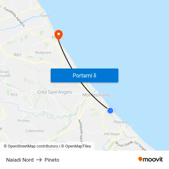 Naiadi Nord to Pineto map