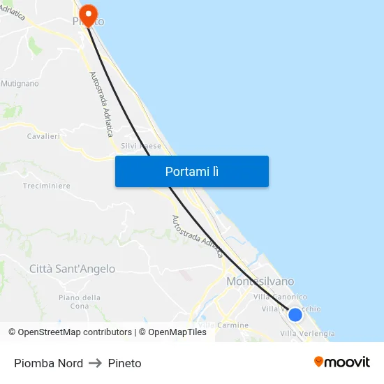Piomba Nord to Pineto map