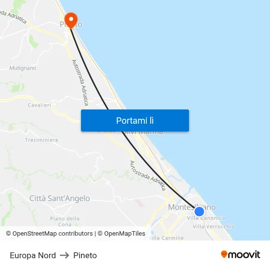 Europa Nord to Pineto map