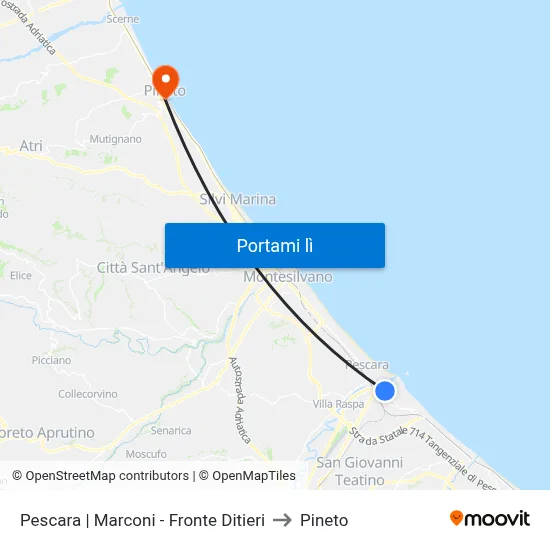 Pescara | Marconi - Fronte Ditieri to Pineto map
