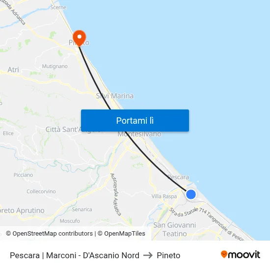 Pescara | Marconi - D'Ascanio Nord to Pineto map