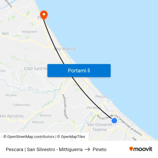 Pescara | San Silvestro - Mittiguerra to Pineto map