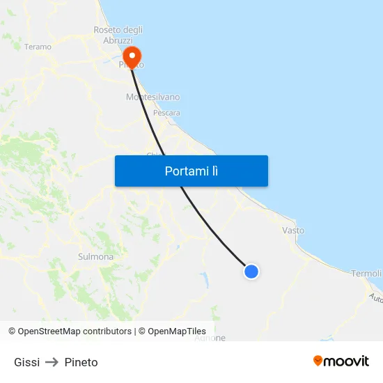 Gissi to Pineto map