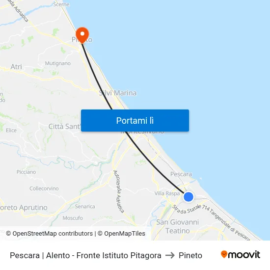 Pescara | Alento - Fronte Istituto Pitagora to Pineto map