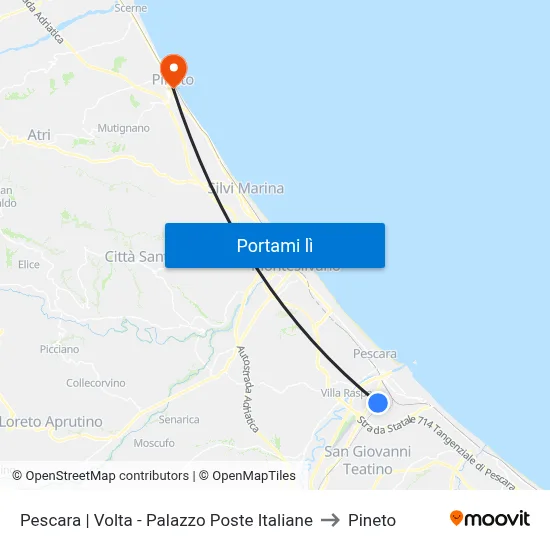 Pescara | Volta - Palazzo Poste Italiane to Pineto map