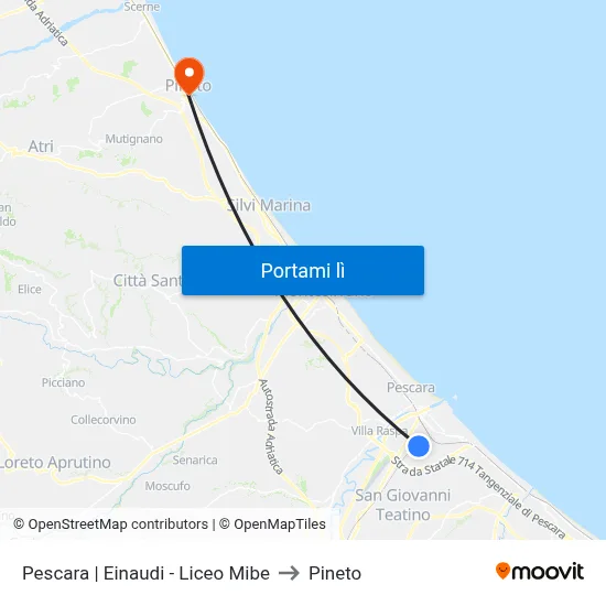 Pescara | Einaudi - Liceo Mibe to Pineto map