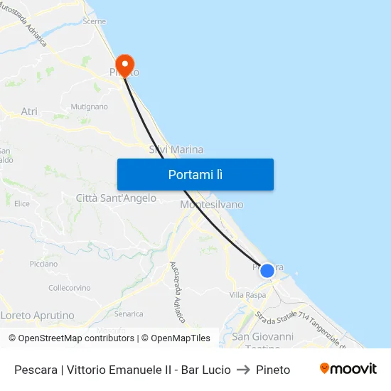 Pescara | Vittorio Emanuele II - Bar Lucio to Pineto map