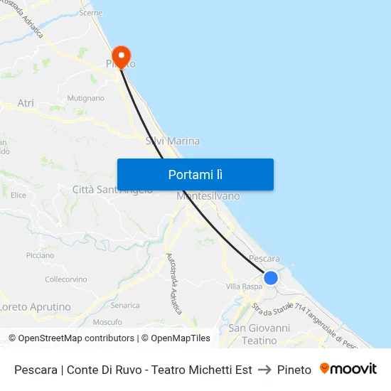 Pescara | Conte Di Ruvo - Teatro Michetti Est to Pineto map