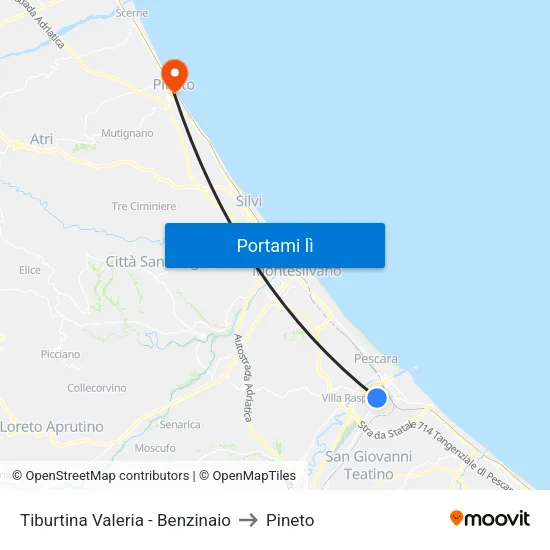 Tiburtina Valeria - Benzinaio to Pineto map