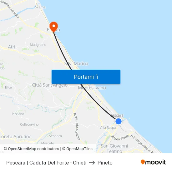 Pescara | Caduta Del Forte - Chieti to Pineto map