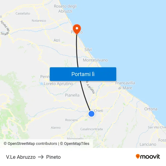 V.Le Abruzzo to Pineto map