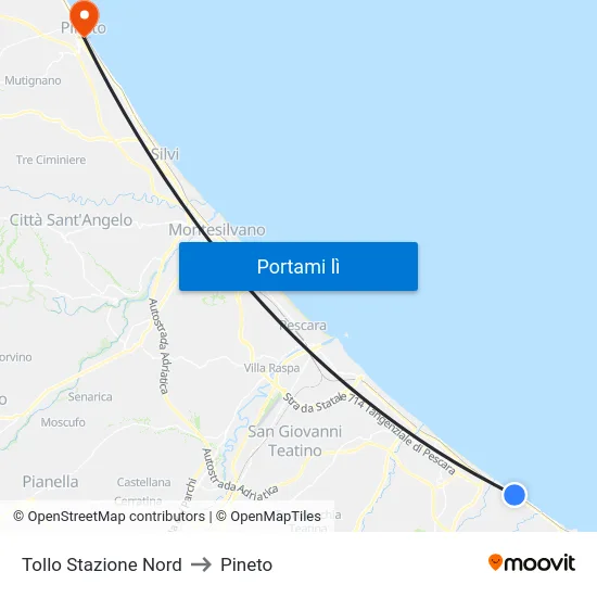 Tollo Stazione Nord to Pineto map