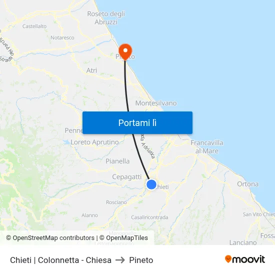 Chieti | Colonnetta - Chiesa to Pineto map