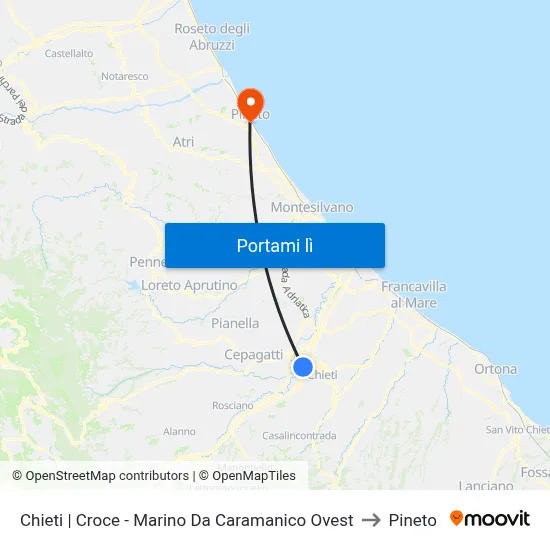 Chieti | Croce - Marino Da Caramanico Ovest to Pineto map