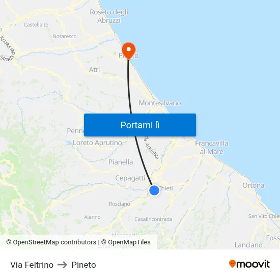 Via Feltrino to Pineto map