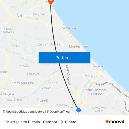 Chieti | Unità D'Italia - Carboni to Pineto map
