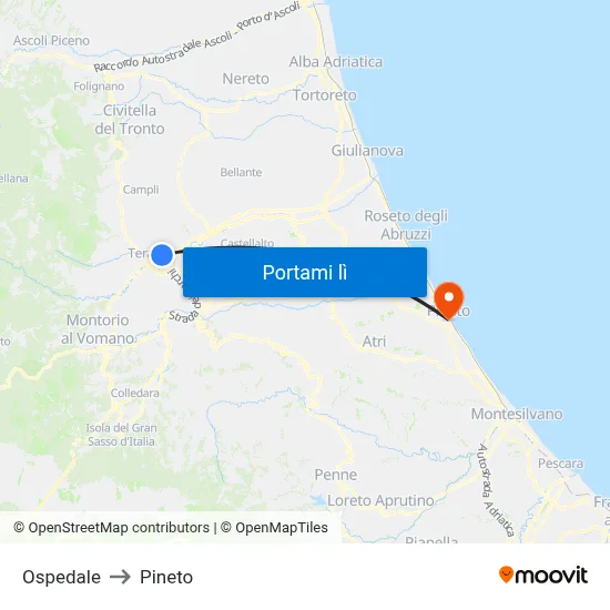 Ospedale to Pineto map
