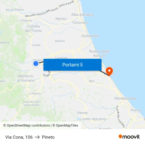 Via Cona, 106 to Pineto map